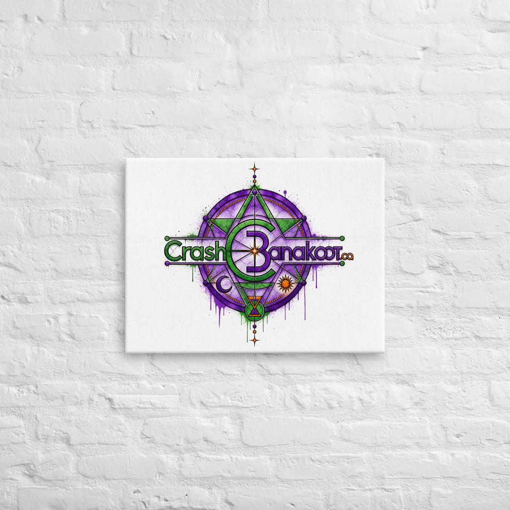 Thin canvas with built-in wall mounts, ready to hang; rubber pads protect walls, featuring a vibrant geometric design.