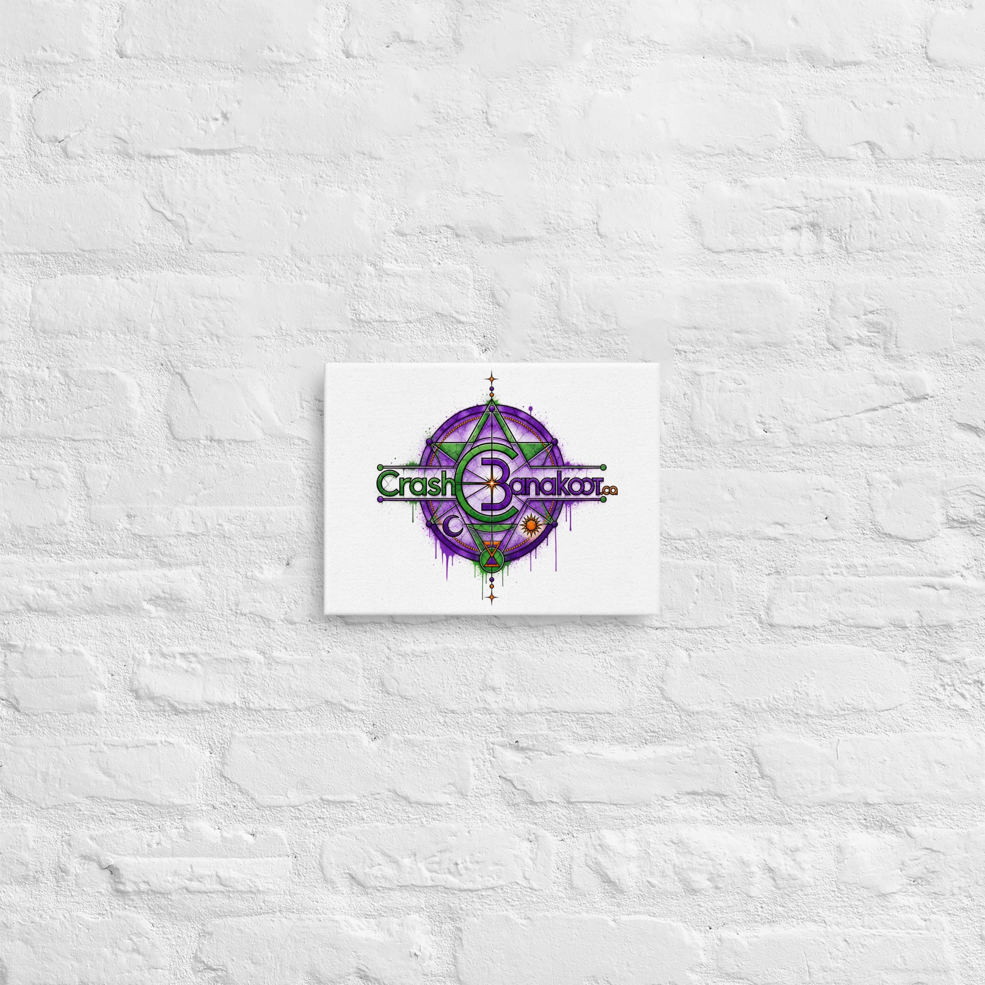 Thin canvas with built-in wall mounts, ready to hang; rubber pads on back protect walls; colorful geometric art.